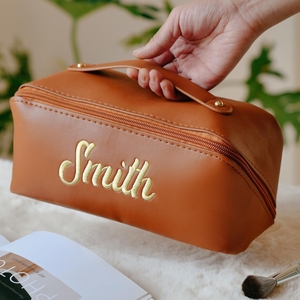 Sac de Cosmétiques Portable en Cuir PU Écologique avec Logo Brodé, Grande Capacité, Résistant à l'Eau, Fermeture Éclair pour Voyage, Durable - Product Image 2