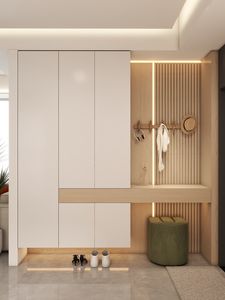 <span class=keywords><strong>Porte</strong></span>-chaussures de luxe avec siège et cintres Armoire moderne en bois pour l'entrée Organisateur de rangement de chaussures avec miroir et crochets - Product Image 2