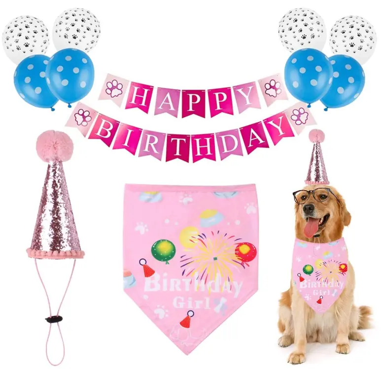 Cachorro fofo estampa de balões, feliz aniversário, carta, bandeira, feliz aniversário, kit de decoração de festa