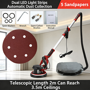 Ponceuse électrique à long manche à vitesse variable avec LED et aspiration intégrée pour plafonds et cloisons sèches, idéale pour le bricolage - Product Image 6