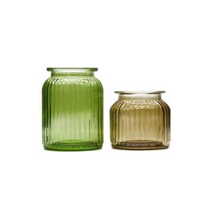 <span class=keywords><strong>Vase</strong></span> en verre rond à rayures vert safran jaune de 500 ml et 1000 ml pour la décoration de la maison, vente chaude - Product Image 1