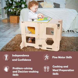 Bangku anak tangga, alat belajar menara pembantu kayu untuk balita berdiri dapur lipat tinggi dapat diatur - Product Image 5