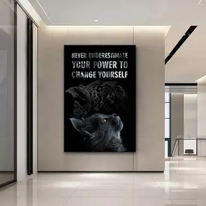 Gato tigre preto branco imagem impressa sobre tela palavras inspiradoras lona pintura moderna parede arte para sala de estar