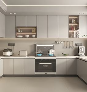 Haute qualité conception Simple majordome en bois garde-manger armoire stratifié résine marbre artificiel robinet tiroir panier pour cuisine - Product Image 4