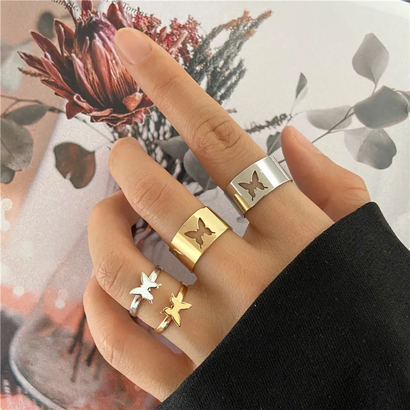 Fashion Adjustable Butterfly Ring Set For Lover Women Men Romantic Hollow Animal Wedding Couple Rings