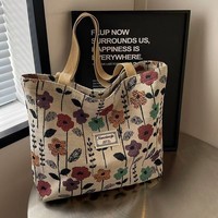 Pochette de voyage portable en toile matelassée avec logo personnalisé, imprimé floral, grande pochette cosmétique en coton à double motif floral
