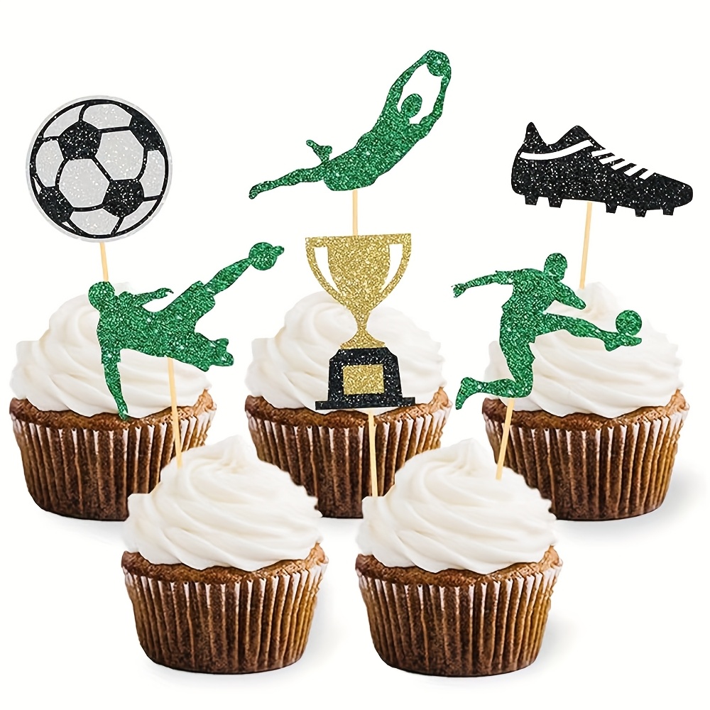 Topper Bambù Sport Decorazioni Torta Sportiva 24 Toppers Per Cupcake A Tema Calcio - Decorazioni Glitter Per Torte Sportive, Compleanni, Baby Shower 24 Pezzi Toppers Topper Per Cupcake Glitter Nero