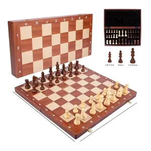 Folding Chess Box With Chess Pieces For Family Night For All AgesCustomizable 15 Inch Wooden Folding Chess Checkers Set 3 Inch