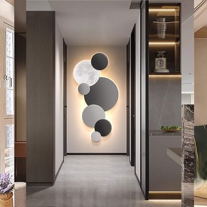 Quadro Decorativo LED Verticale Moderno di Lusso per Ingresso, Dipinto Circolare <span class=keywords><strong>Luna</strong></span> per Corridoio e Passaggio - Product Image 2