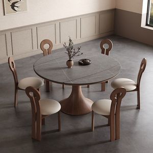 Elegante <span class=keywords><strong>Mesa</strong></span> <span class=keywords><strong>de</strong></span> Comedor <span class=keywords><strong>Redonda</strong></span> <span class=keywords><strong>de</strong></span> Madera Maciza <span class=keywords><strong>Extensible</strong></span> con Sillas Tapizadas para Oficina, Salón o Comedor - Product Image 5