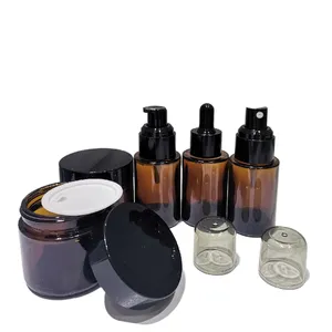 Rouleau sur bouteille huile de cheveux d'olive bocal en verre ambré flacons compte-gouttes en or pompe pulvérisateur contenants cosmétiques bouteilles d'emballage