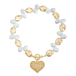 Joyería INS estilo empalme perla Irregular Cadena de clavícula metálica collar de corazón hueco para mujer - Product Image 5