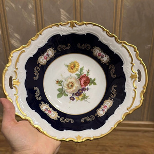 Platos de repostería retro en <span class=keywords><strong>azul</strong></span> <span class=keywords><strong>cobalto</strong></span>, platos de frutas dorados hechos a mano, platos para dulces y <span class=keywords><strong>vajilla</strong></span>. - Product Image 1