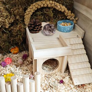 JTPAWS - Cachette moderne en bois pour hamster d'extérieur avec échelle et plateforme amovible - Accessoires de <span class=keywords><strong>cage</strong></span> en bois pour petits animaux - Product Image 6