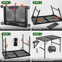 Table pliante portable avec cadre en aluminium, réglable en hauteur, avec surface en maille pour barbecue, pique-nique, camping