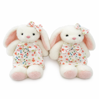Peluche Lapin Ultra Doux Personnalisé en Gros, Modèle Floral avec Longues Oreilles et Nœud Assorti, Cadeau Premium pour Enfants