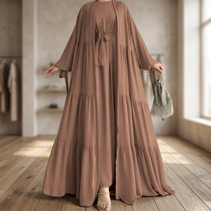 Abaya noire brodée en polyester, coupe ample et fluide, manches longues, longueur ras du sol, élégante, style indien et pakistanais, pour femme. - Product Image 2