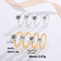 Perhiasan Hadiah Ulang Tahun Ibu Perak 925 Berlapis Rhodium, Set Cincin Moissanite Potongan Cushion & Asscher untuk IBU