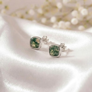 Premium Moss Agate Cushion Cut Faceted <b>Stud</b> <b>Earrings</b> Natural Green Gemstone Jewelry In 925 Sterling <b>Silver</b> Or 18K Gold Filled - Product Image 4