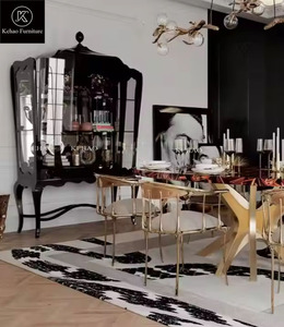 Bocadolobo Palace <strong>Display</strong> <strong>Case</strong> Glossy Black Solid Wood Tall <strong>Wine</strong> Cabinet Artistic Sideboard Dining Room Set Wall Furniture - Product Image 4