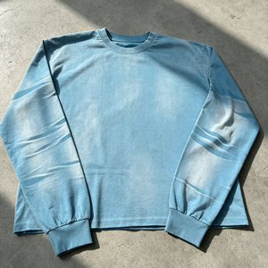 T-shirt à manches longues surdimensionné en coton 300 g/m² <span class=keywords><strong>bleu</strong></span> <span class=keywords><strong>ciel</strong></span>, personnalisé, effet délavé, qualité supérieure, pour homme, fabriqué en Chine - Product Image 4