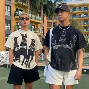 男性用のヴィンテージストリートウェア3Dプリント半袖シャツオーガニックコットンデジタルプリントグラフィックヘビーウェイトTシャツをカスタマイズ
