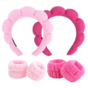 Set de Diademas Trenzadas Color Block con Pulseras, Diadema Suave de Felpa para Lavar la Cara, Maquillaje, Spa, Cuidado de la Piel, Regalo de 4 Piezas - Product Image 1