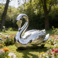 Sculpture d'art en acier inoxydable poli miroir, anti-corrosion, luxe, cygne/flamant rose, tailles personnalisables pour les hauts de gamme
