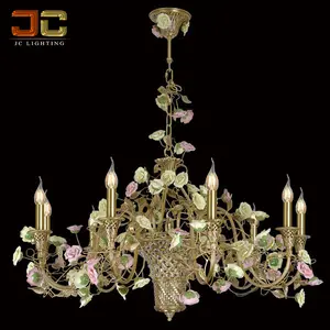 JC LIGHTING lampadario a palazzo in stile francese lanterna in bronzo pieno rame principesse lampada a sospensione a fiori per chiesa europea