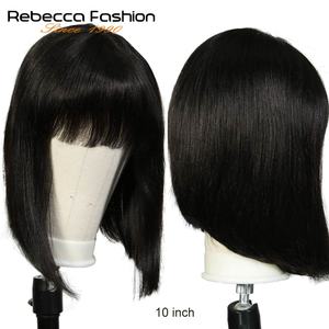 Joedir Summer Break Sale 100% Perruques de cheveux humains brésiliens Remy à double tirage Perruques courtes et droites Bob avec franges aériennes - Product Image 5
