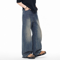 Jean décontracté coupe droite ample unisexe American Washed Distressed Bamboo-striped Cat Tail Cleanfit