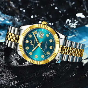 นาฬิกา JM สำหรับผู้หญิง เรียบง่าย สบายๆ แฟชั่นนักเรียน ควอตซ์ ประดับเพชร สายเหล็ก ปฏิทิน ชุดสีทอง นาฬิกาผู้ชาย นาฬิกาคู่ - Product Image 4