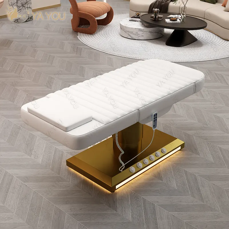 Hot bán vàng kim loại cơ sở với điều khiển chân điện 3 động cơ massage mặt vẻ đẹp giường cho vẻ đẹp cửa hàng
