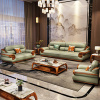 Modernes Neues Chinesisches Design Ujin Holz-Leder-Sofa Hochwertige Villa Wohnzimmer Luxus Massivholz-Kombination