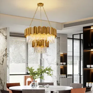 Lustre personalizável luzes da sala de estar lustre moderno ouro aço inoxidável decoração de casa lustre de cristal de luxo