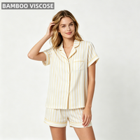 Ensemble de pyjamas décontractés pour femmes en bambou personnalisé, deux pièces, taille élastique, manches courtes, respirant, confortable, ensemble de vêtements de détente