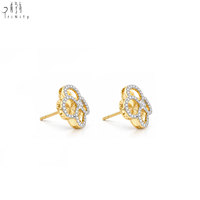 Ensemble de bijoux de qualité exceptionnelle en or jaune 14 carats, boucles d'oreilles trèfle à quatre feuilles, diamants naturels, bijoux fins pour femmes