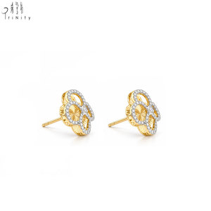 Conjunto de Joyería al por Mayor de Calidad Excepcional, Oro Amarillo de 14K, Aretes de Trébol de Cuatro Hojas con Diamantes Naturales, Joyería Fina para Damas - Product Image 3