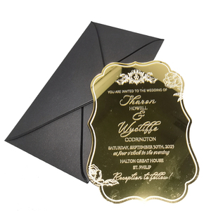 Invitations de <span class=keywords><strong>mariage</strong></span> en acrylique découpées au laser avec miroir en or de luxe en gros avec invitation de miroir personnalisée à couverture rigide en velours - Product Image 3