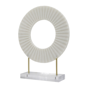 Scultura ad anello rotondo, oggetto decorativo moderno in stile marmo bianco testurizzato per soggiorno, bagno, ufficio. - Product Image 2