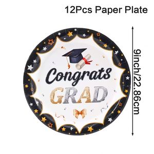 <span class=keywords><strong>12</strong></span> <span class=keywords><strong>personnes</strong></span> noir blanc Graduation décoration fête Table félicitations Grad jetable papier <span class=keywords><strong>vaisselle</strong></span> ensemble fournitures tasse assiettes serviette - Product Image 3