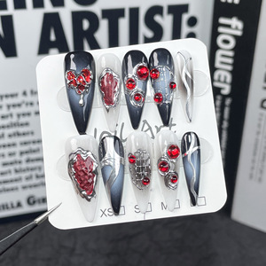 TSZS-<span class=keywords><strong>Uñas</strong></span> artificiales acrílicas hechas a mano para <span class=keywords><strong>Halloween</strong></span>, <span class=keywords><strong>uñas</strong></span> <span class=keywords><strong>de</strong></span> estilo oscuro con diseño <span class=keywords><strong>de</strong></span> serpiente y ojos <span class=keywords><strong>de</strong></span> araña fantasma para mujer - Product Image 3