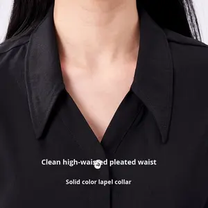 2024 Callie Mangan/Callie Megan verano nuevo diseño adelgazante negro gasa camisa versátil cintura larga Look Oficina liso teñido <span class=keywords><strong>s</strong></span>ólido - Product Image 1