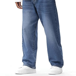 Men's Jeans Pants Mid-Waist <b>Light</b> Blue Denim Jeans Basic Slim Straight-Leg <b>Trousers</b> Custom Logo Cotton Jeans For Men - Product Image 4