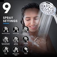 Ensemble de douche à main haute pression 9 jets, pomme de douche ionique avec flexible et support, finition chrome moderne pour salle de bain