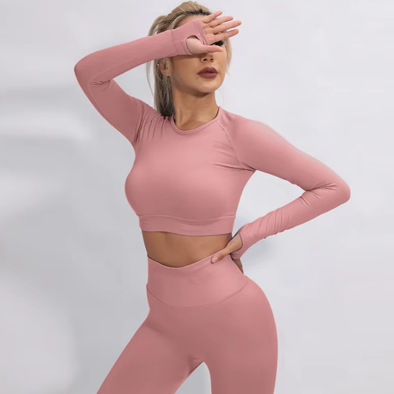 Best Selling Yoga Tops Thumb Hole Round Collar Active Wear High Elastic Breathable Women Sports Clothing