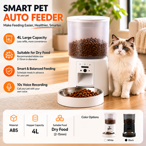 Distributeur de <span class=keywords><strong>nourriture</strong></span> intelligent <span class=keywords><strong>pour</strong></span> animaux de compagnie ABS 4L avec double bande Wi-Fi, caméra 4MP, audio bidirectionnel et enregistrement vocal de 10 secondes <span class=keywords><strong>pour</strong></span> l'alimentation des chats et des chiens - Product Image 1