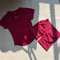 Ensemble de yoga et fitness sans couture personnalisé 7 pièces : T-shirt de sport uni, pantalon de yoga, short taille en V, short de course, tenue de sport active Df