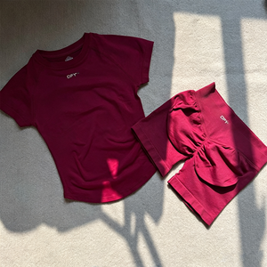 Conjunto Deportivo de Yoga sin Costuras de 7 Piezas, Camiseta Deportiva Sólida, Pantalones de Yoga, Shorts con Cintura en V, Ropa Deportiva para Correr, Df - Product Image 4