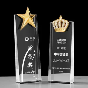 New Fashion Gravur Logo K9 Clear Crystal Star Trophy Benutzer definierte Crown Crystal Metal Trophies Awards für Enterprise Activity Award